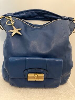 Coach  Kristen 2010 Dark Blue 💙Leather Shoulder Hobo with Starfish Charm
